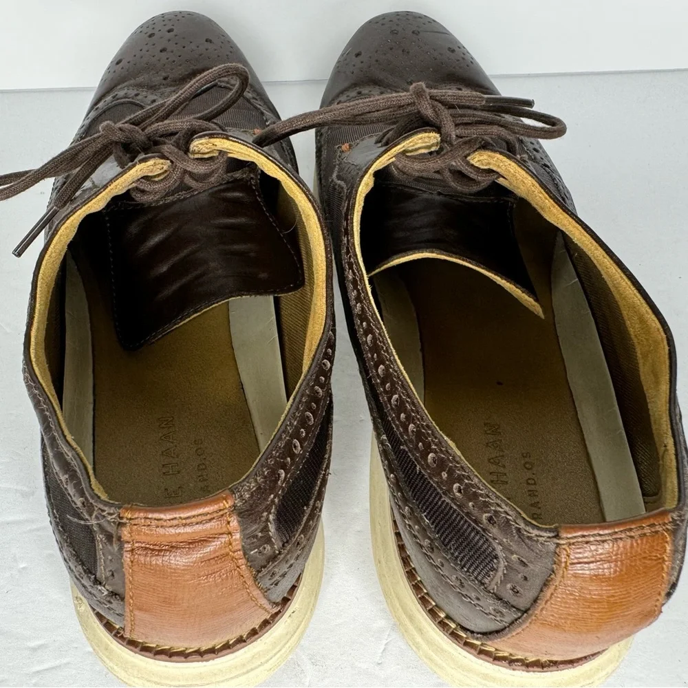 Cole Haan Grand O’s Brown Leather‎ And Fabric Wingtip Oxfords  Men’s Size 11.5 M